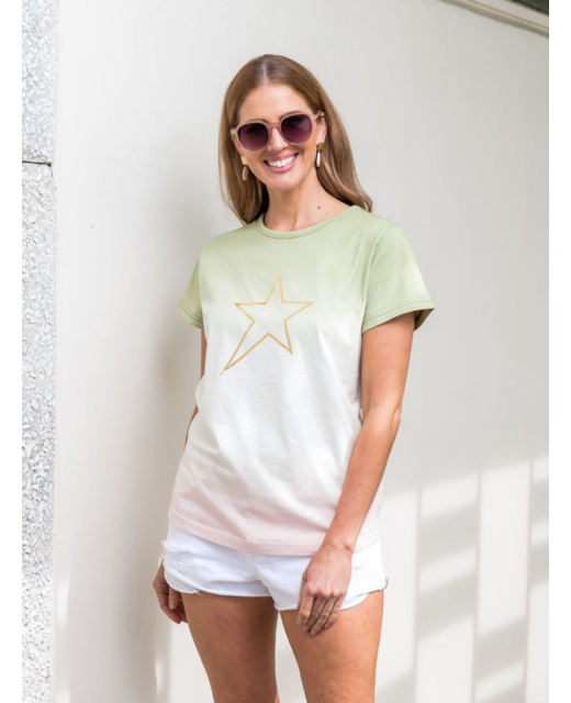Ombre Gold Star Tee - Chive/Rose