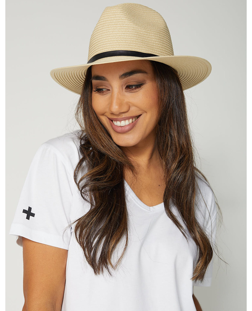 Natural with Black Trim Straw Fedora