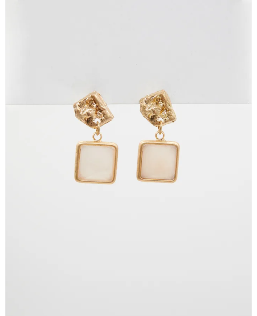 Beaten Gold Resin Link with Rose Quartz Earrings