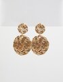 Beaten Double Disc Gold Earrings