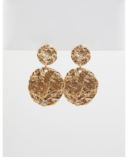 Beaten Double Disc Gold Earrings