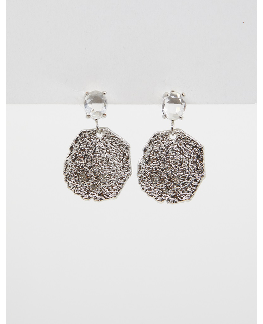 Diamonte with Beaten Disc Silver Earrings