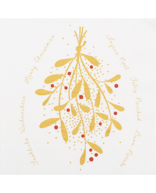 Livewires Mistletoe Gold Luncheon Napkin 20pk