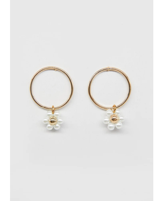 Stella + Gemma Pearl Daisy Gold Hoops