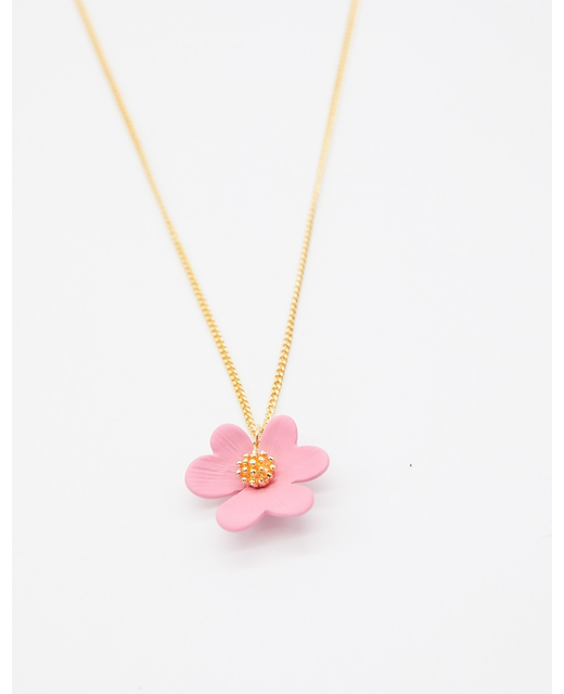 Stella + Gemma Flower Necklace - Flamingo Pink with Gold Stamen