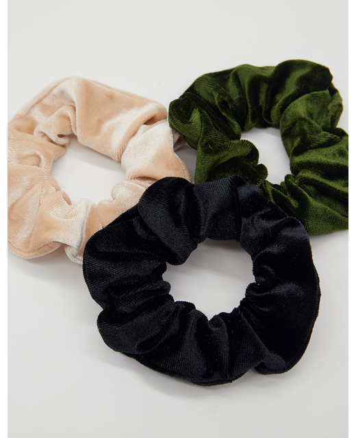 Velvet Scrunchie Set of 3 - Black, Forest & Beige