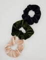 Velvet Scrunchie Set of 3 - Black, Forest & Beige