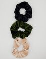 Velvet Scrunchie Set of 3 - Black, Forest & Beige