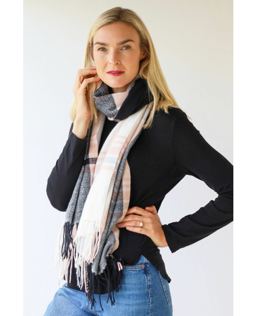 Archer House Warm Big Check Fringed Scarf