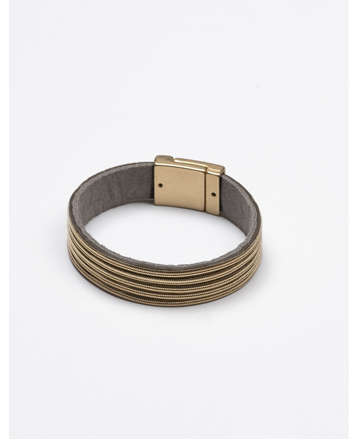 Stella + Gemma Bracelet Wrap Gold Chains on Grey Leather