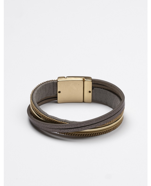 Stella + Gemma Bracelet Wrap Gold Taupe on Grey Leather