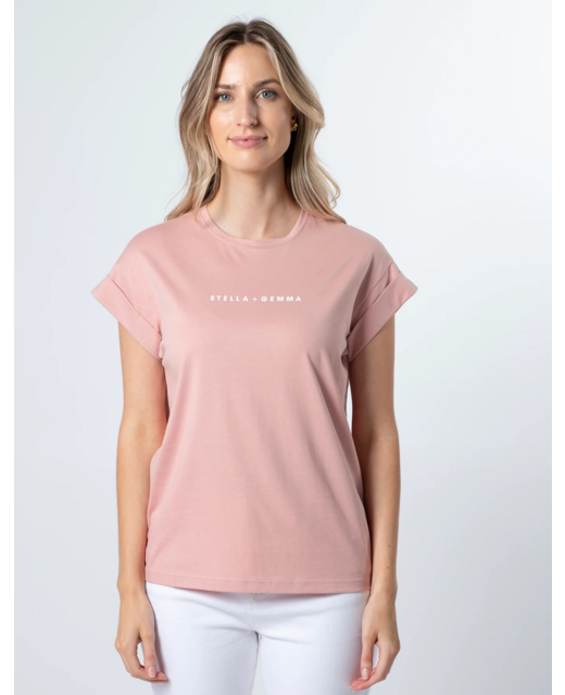 Stella + Gemma Rose with White Logo Cuffed Sleeve T-Shirt