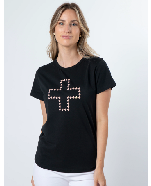 Stella + Gemma Black Antique Rose Cross T-Shirt