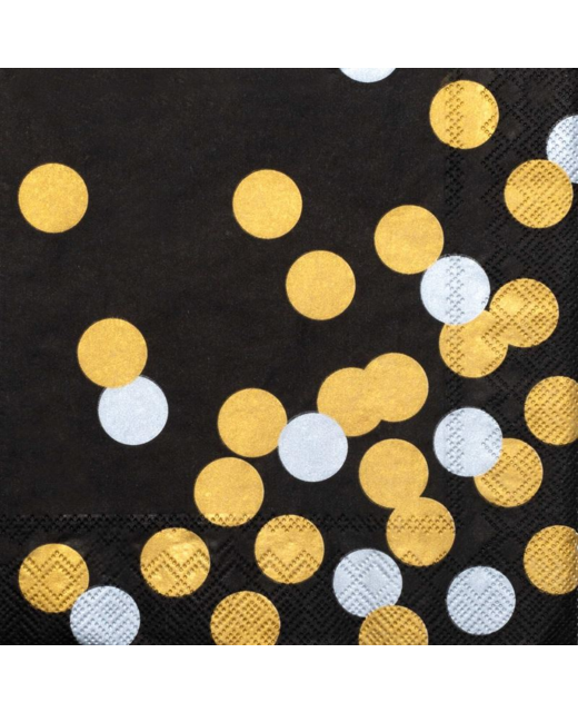 Livewires Gold Silver Dots on Black Napkin 20pk