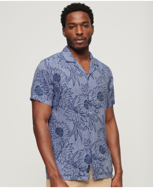 Superdry Open Collar Print Linen Shirt