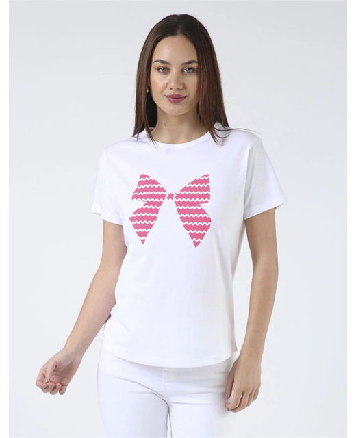 Stella + Gemma Ace Tee - White with Hot Pink Bow